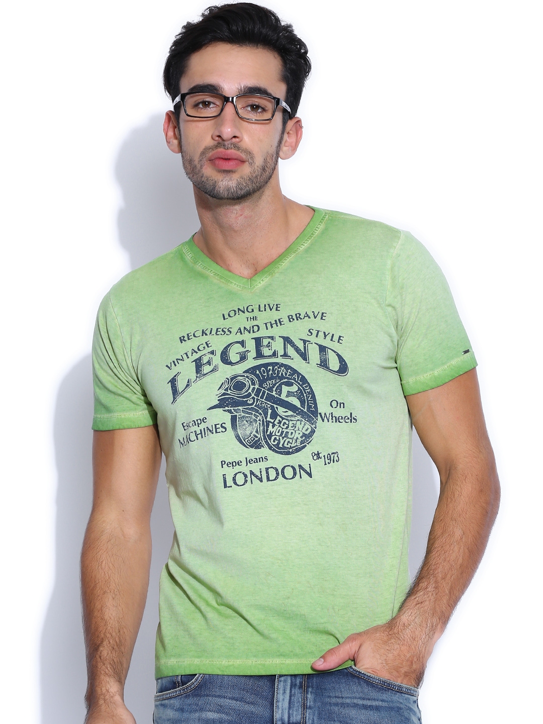 Buy Pepe Jeans Green Washed Pure Cotton T Shirt - Tshirts for Men ...