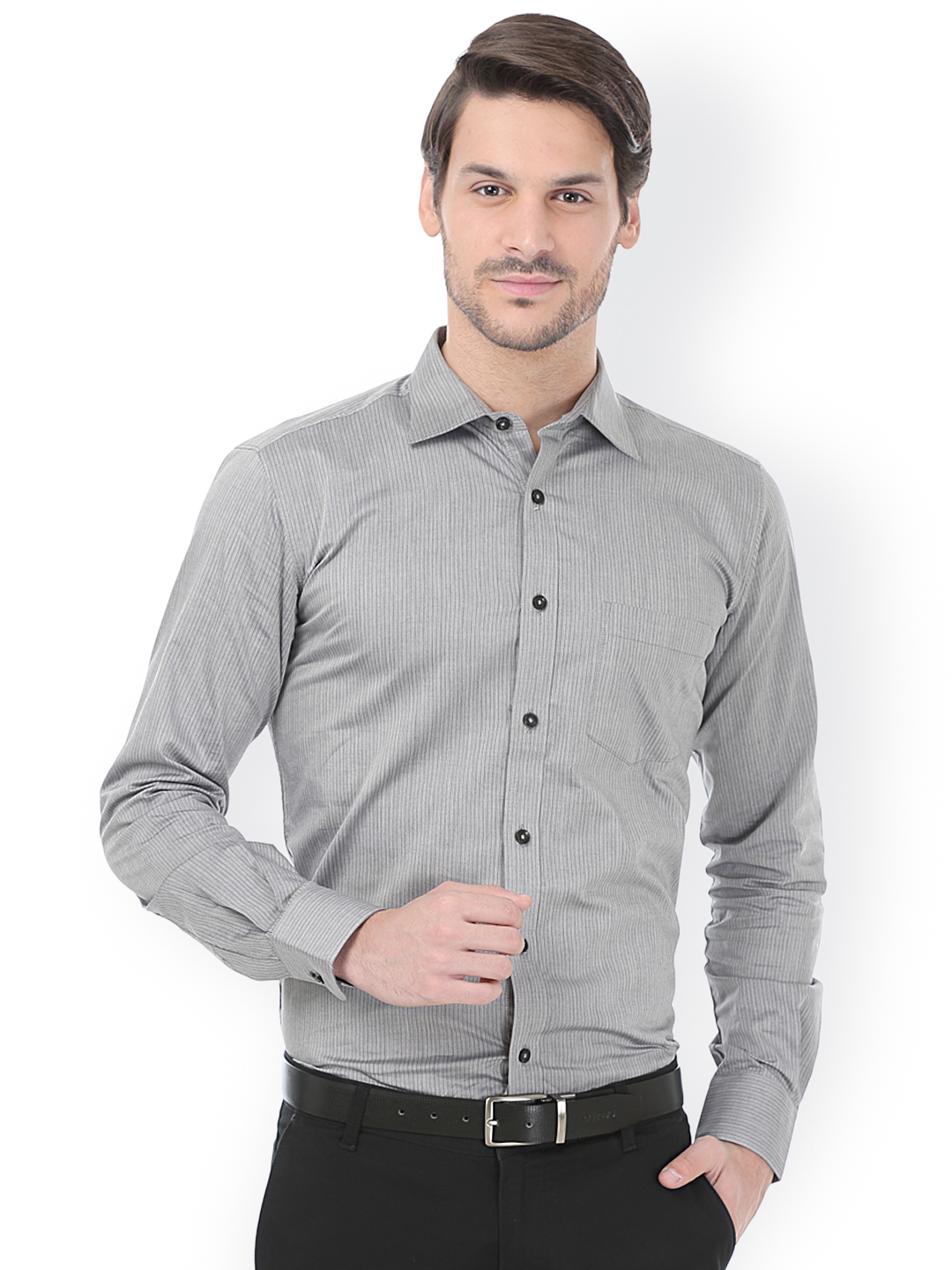 Buy Basics Grey Pinstriped Slim Fit Formal Shirt - Shirts for Men ...