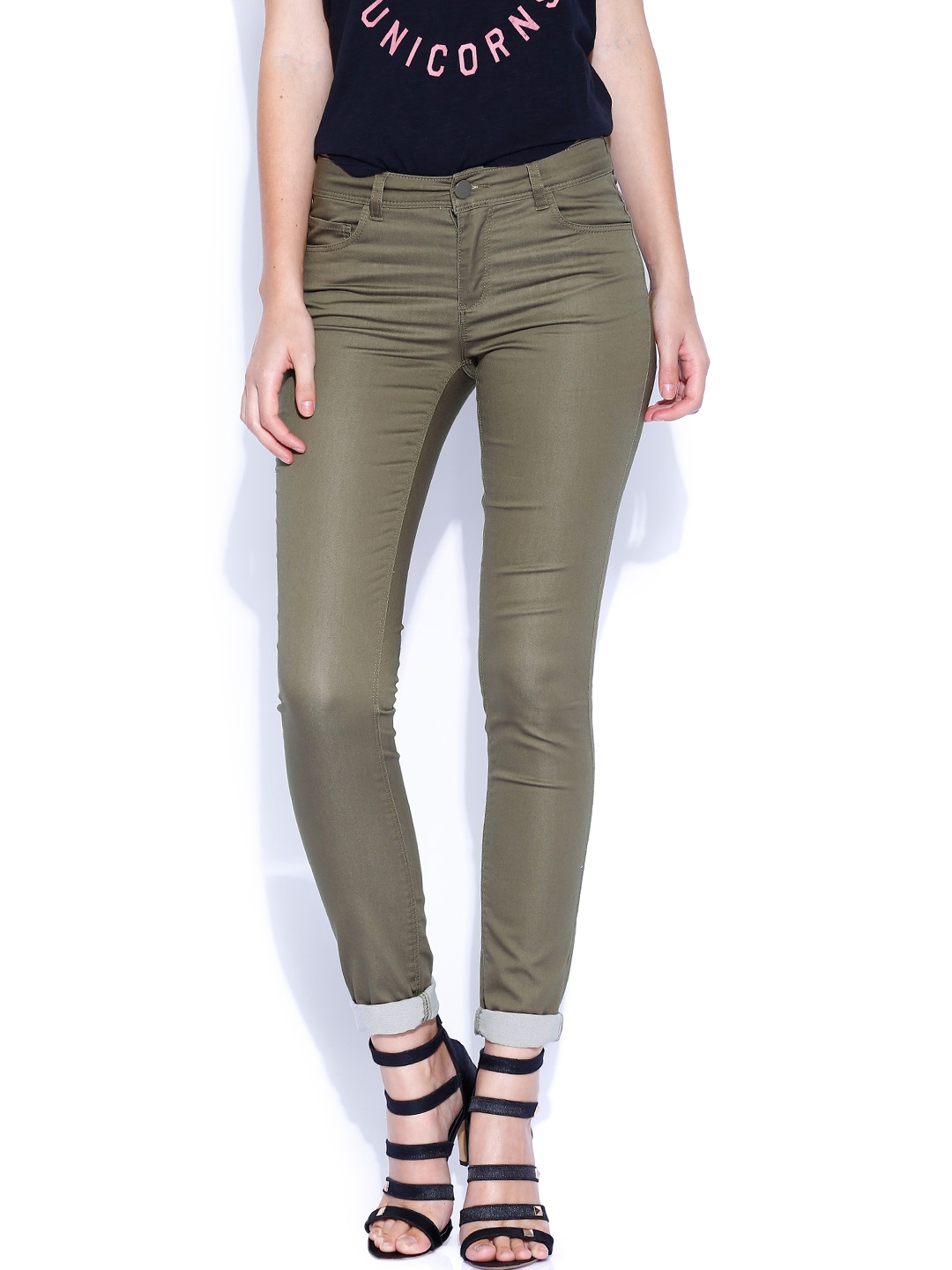 Buy ONLY Brown Regular Skinny Fit Trousers - Trousers for Women 903916