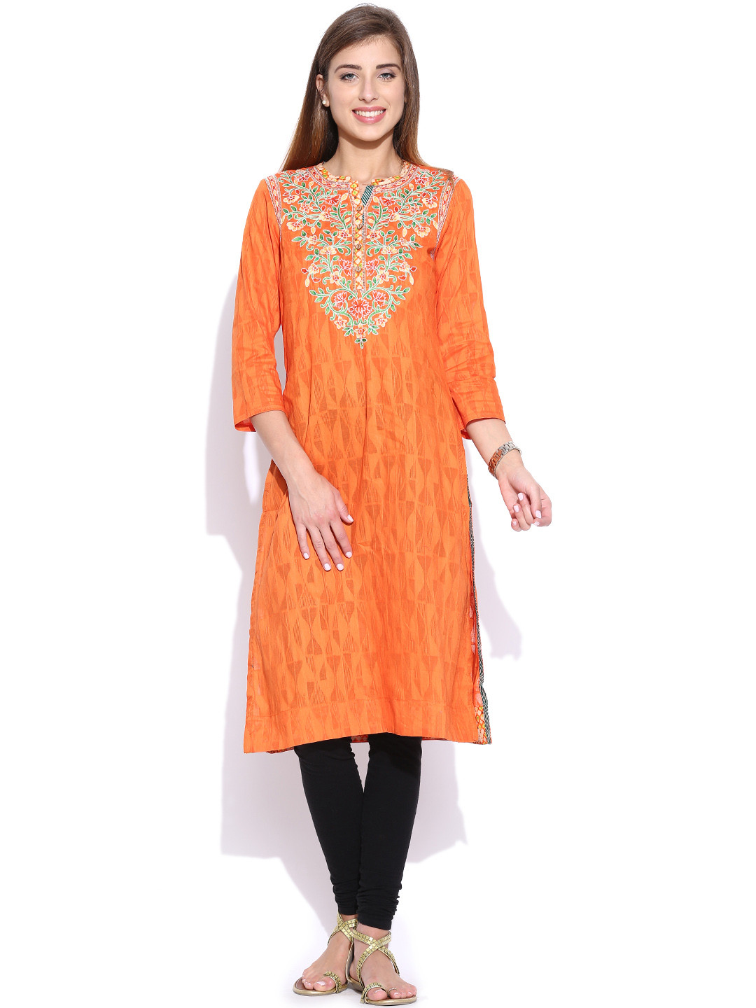 Buy BIBA Orange Embroidered Kurta Kurtas for Women 911636 Myntra