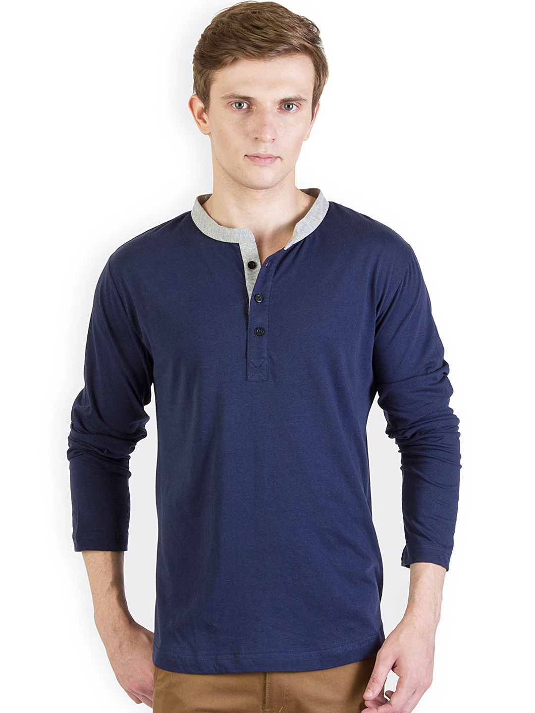 Buy Rigo Navy Slim Fit Henley T Shirt - Tshirts for Men 924381 | Myntra