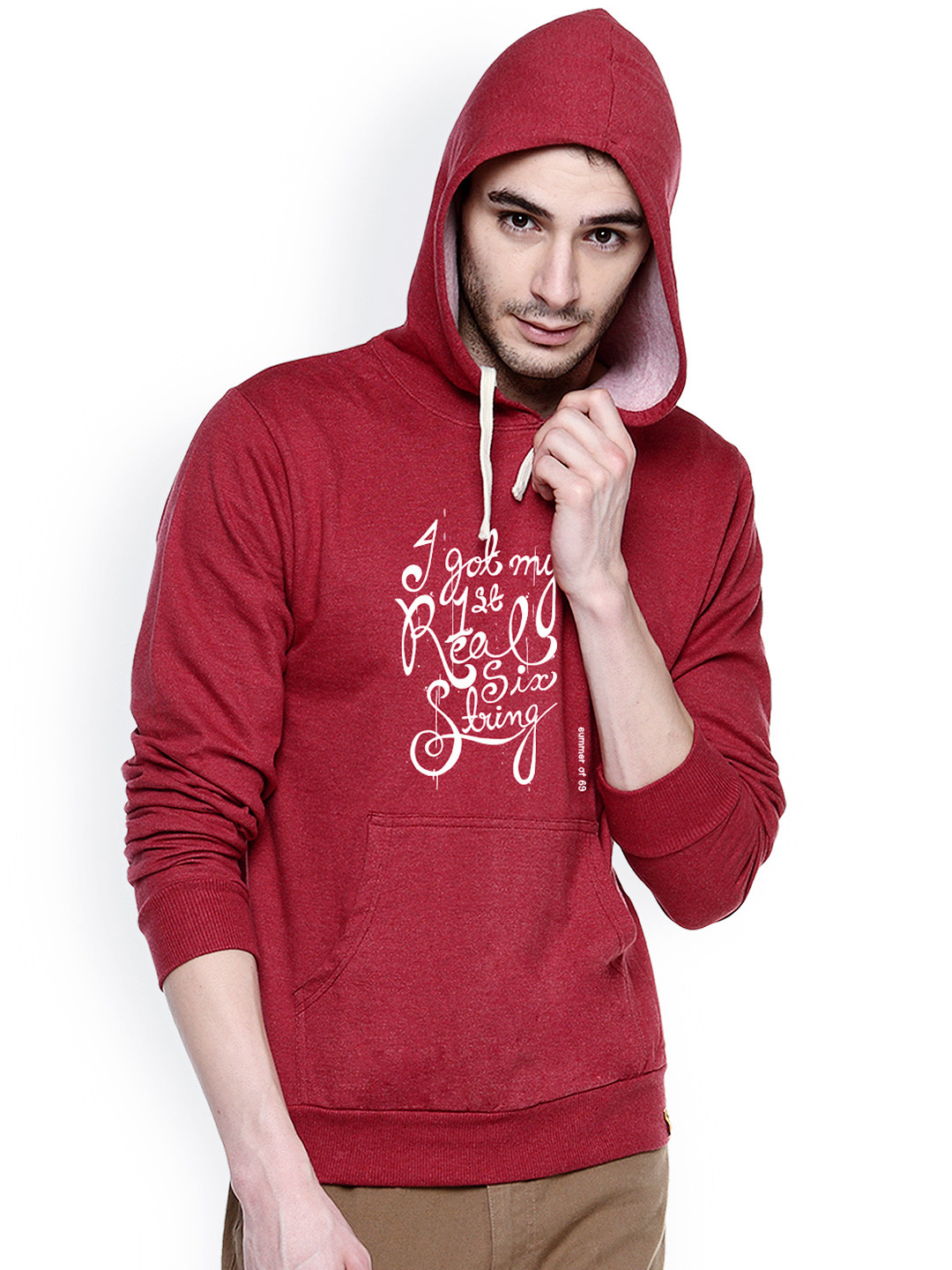 Buy Campus Sutra Maroon Printed Hooded Sweatshirt - Sweatshirts for Men 925265 | Myntra