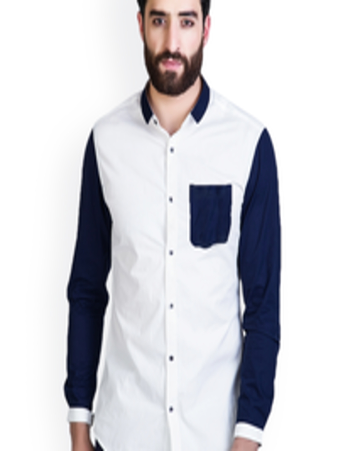 Buy MR BUTTON White & Blue Slim Fit Casual Shirt - Shirts for Men ...