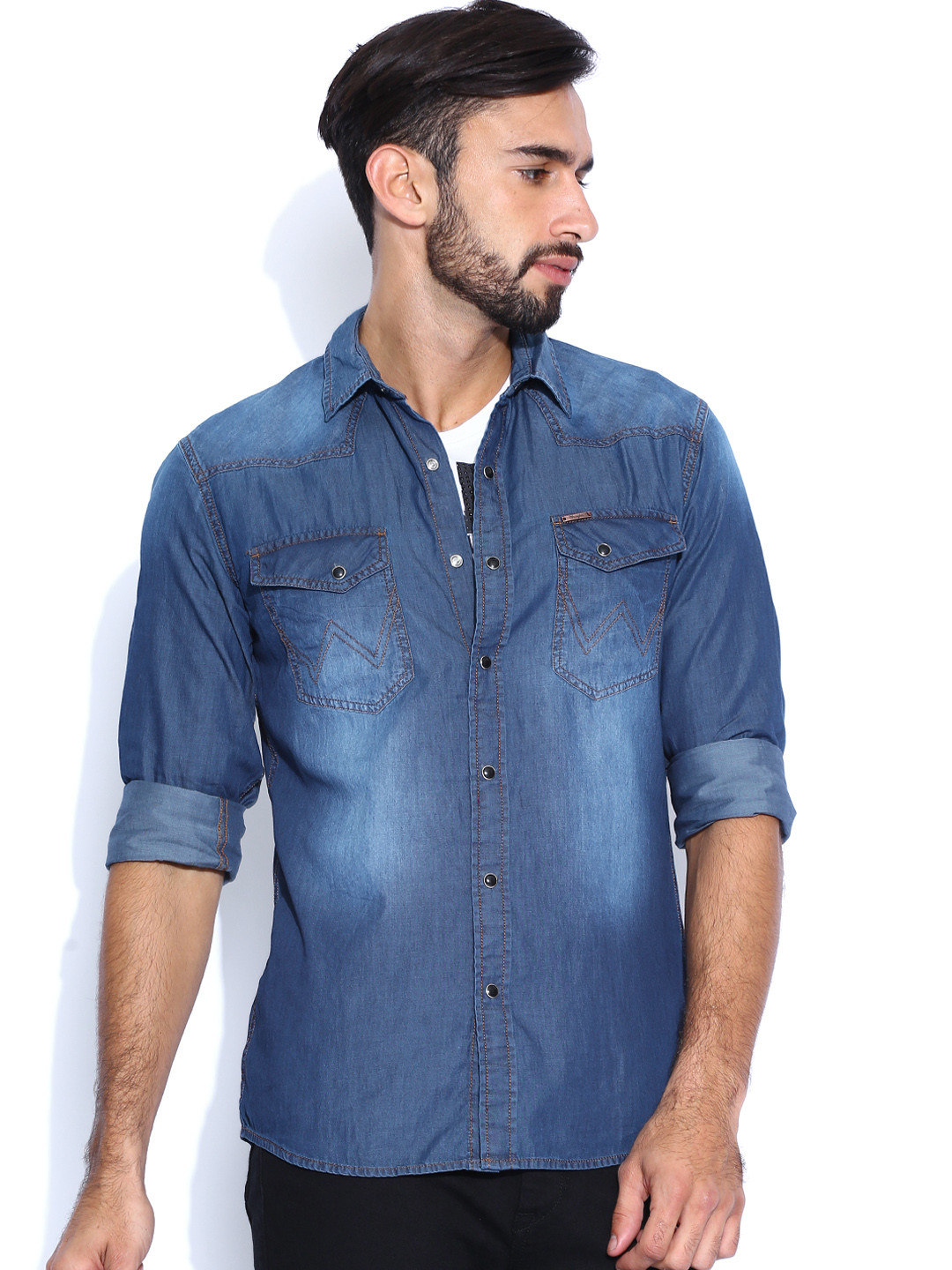 Buy Wrangler Blue Slim Fit Denim Indigo Shirt Shirts for Men 945708