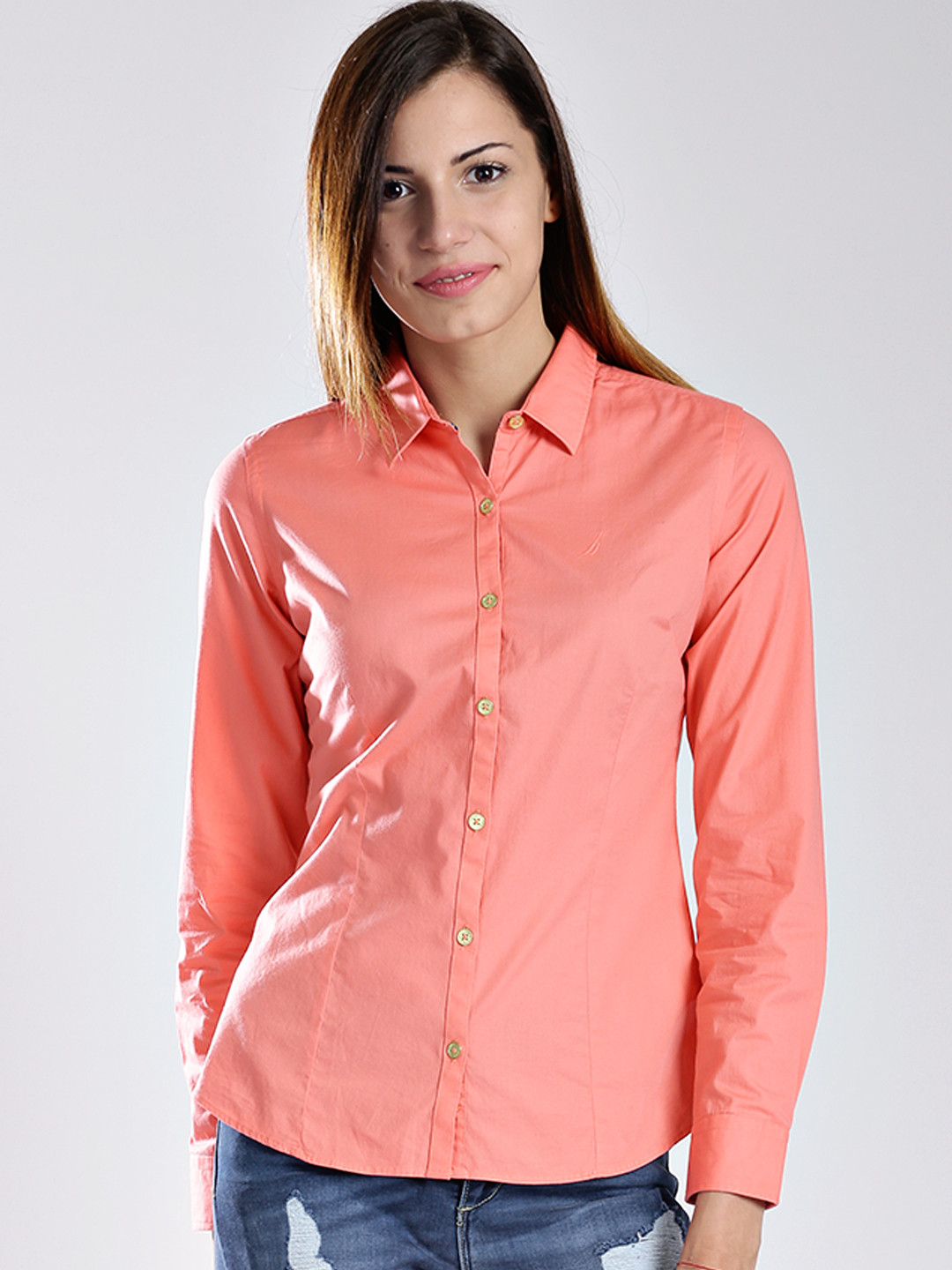 Buy Nautica Peach Coloured Shirt - Shirts for Women 952635 | Myntra