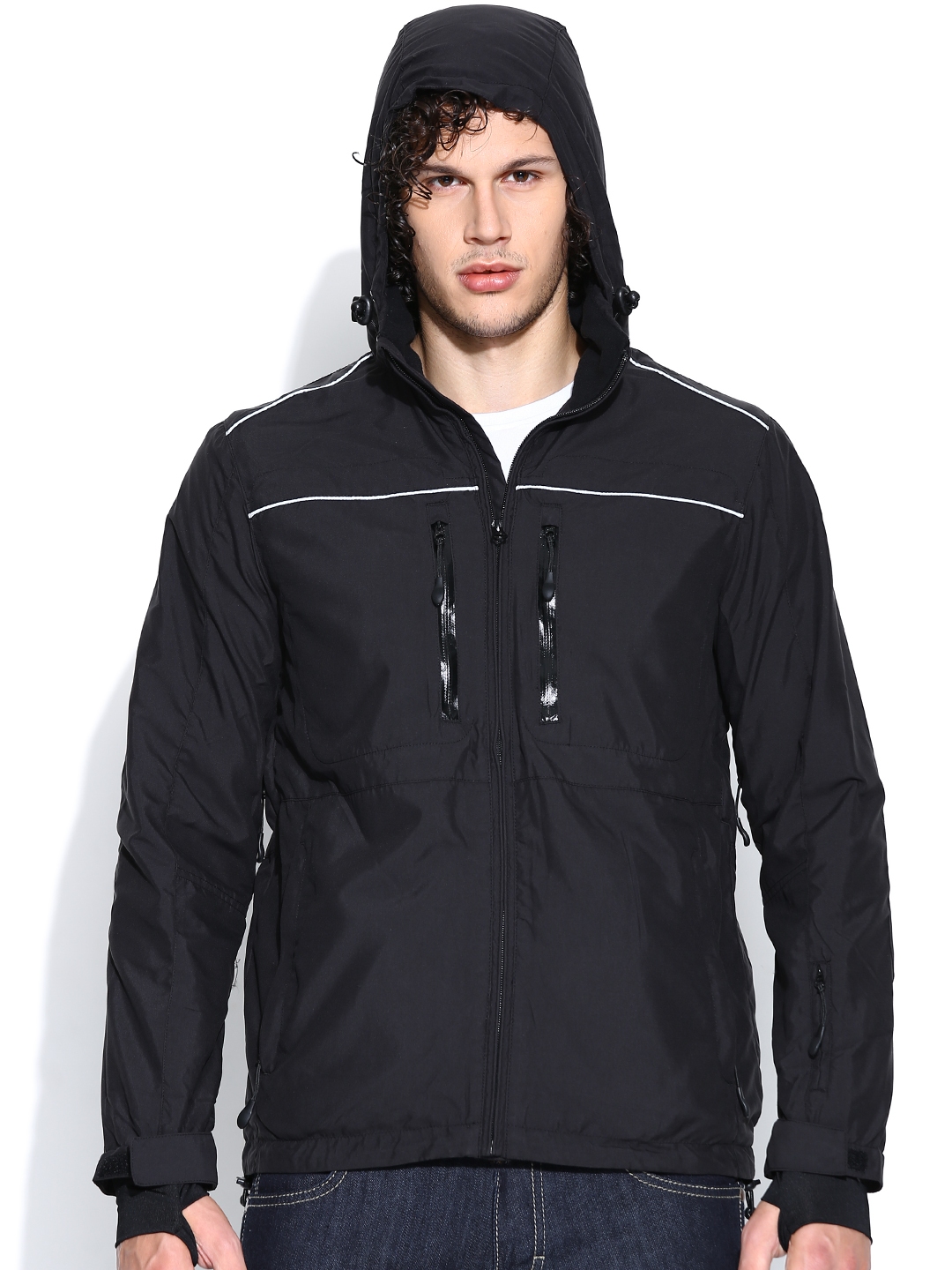 Buy Wrangler Black Hooded Slim Fit Jacket - Jackets for Men 957428 | Myntra