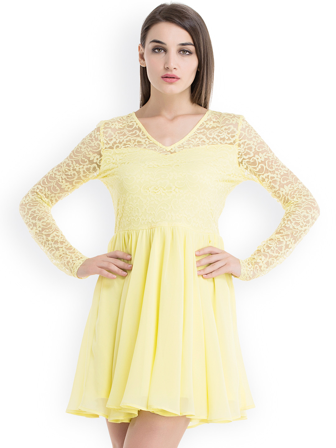 Buy Kazo Yellow Lace Fit & Flare Dress Dresses for Women 978326 Myntra