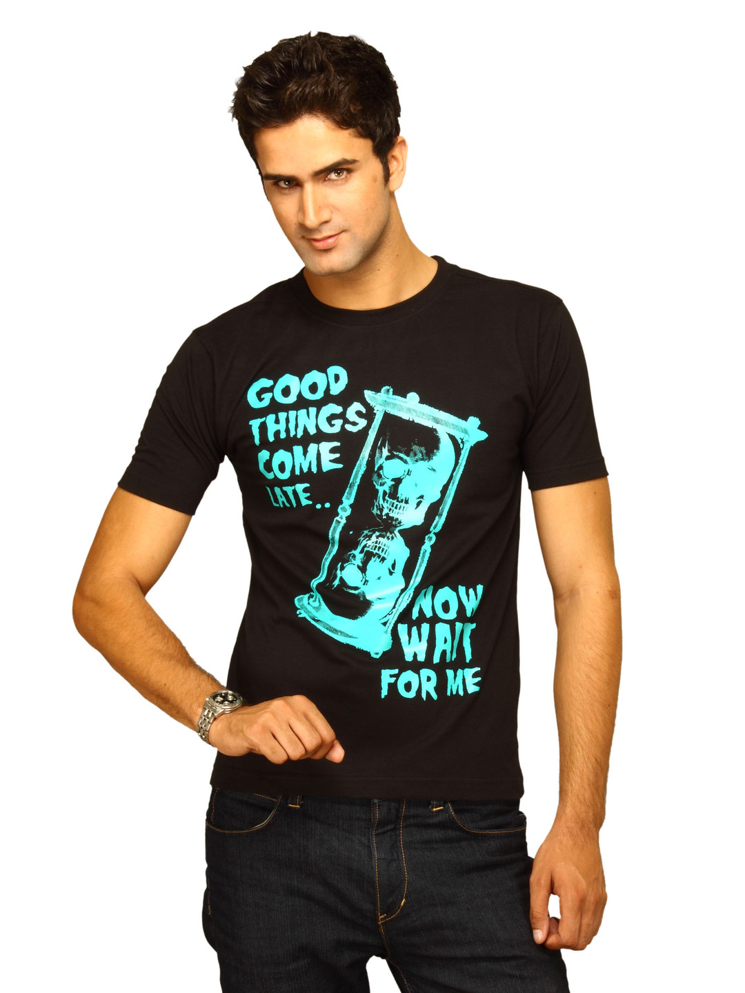 Buy Myntra Men's Good Things Come Late Black T Shirt Tshirts for Men