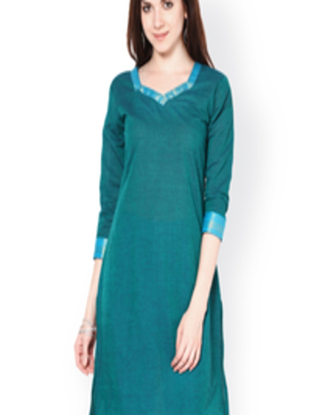 Buy Abhishti Women Green Solid Straight Cotton Kurta - Kurtas for Women ...