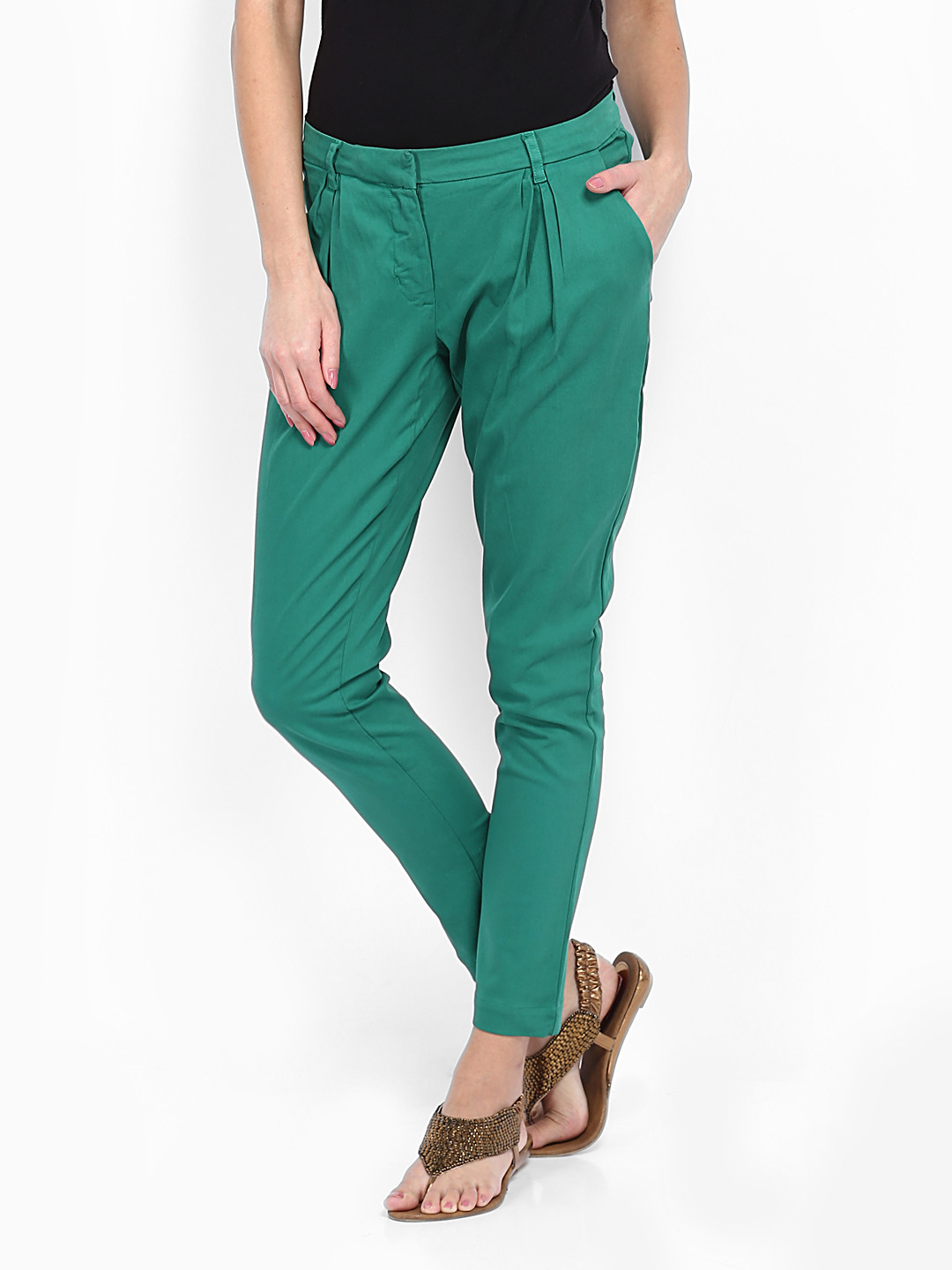 Buy Amari West Women Green Trousers - Trousers for Women 375940 | Myntra