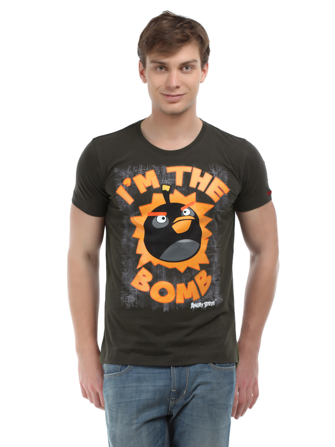 T-shirt Angry Birds Homme – Bleu Taille XL – Logo Rouge – État Correct