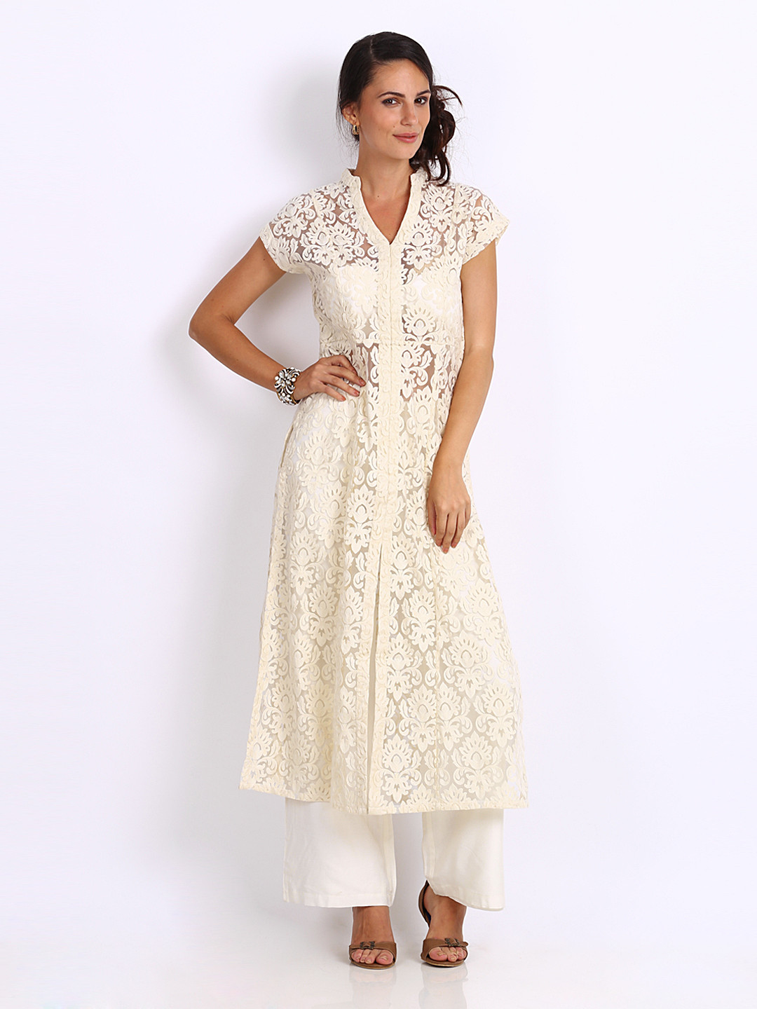 Buy Anita Dongre Women Cream Coloured Lace Kurta With Palazzaos Kurta Sets for Women 277127