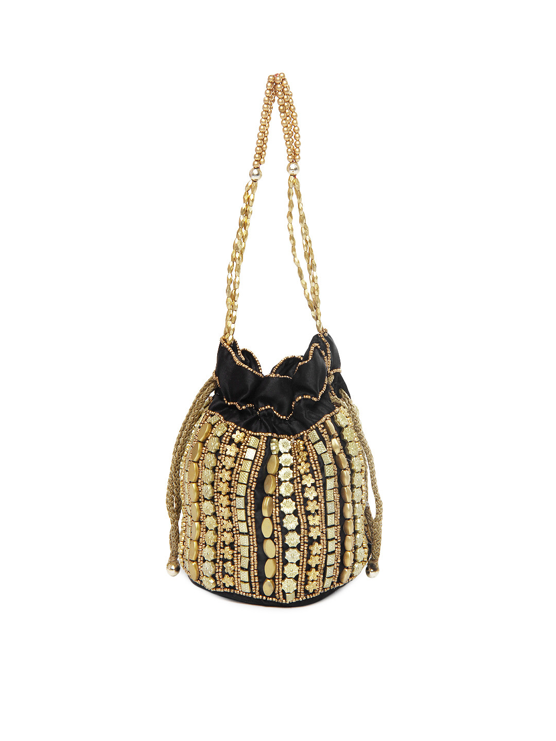 Buy Anouk Black & Muted Gold Toned Clutch Clutches for Women 220062