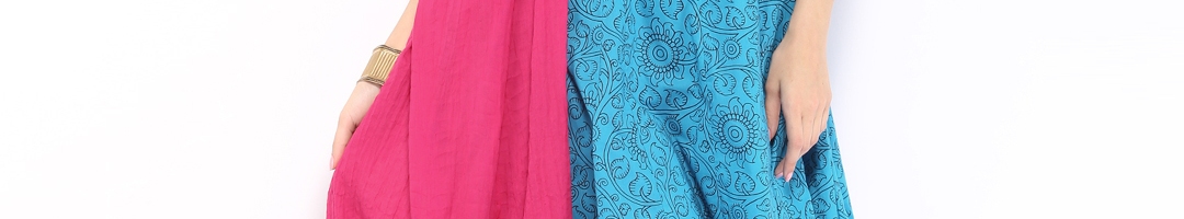 Buy Anouk Women Blue & Pink Printed Anarkali Churidar Kurta With ...