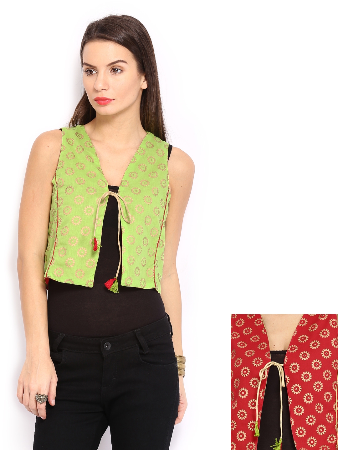 Buy Anouk Rustic Women Green Red Printed Sleeveless Reversible