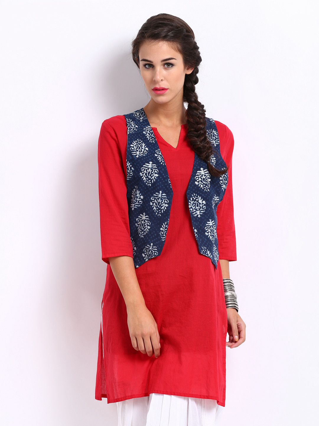 Buy Anouk Rustic Women Blue Printed Waistcoat Waistcoat for Women