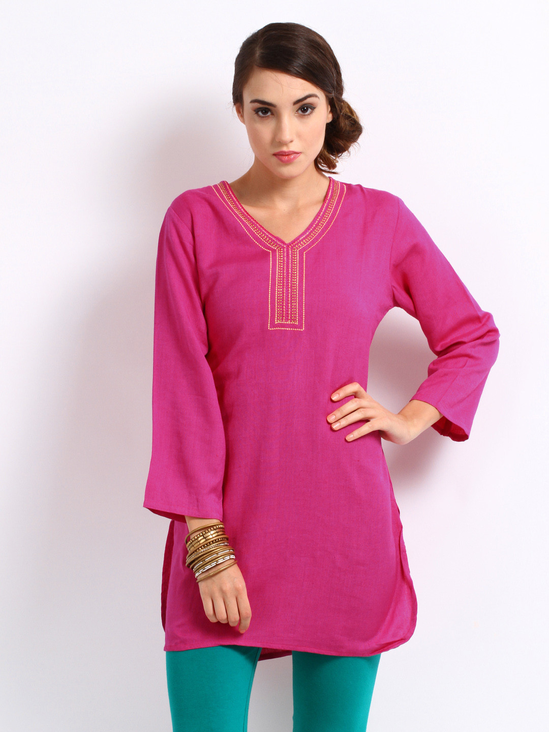 Buy Anouk Women Fuchsia Pink Linen Blend Tunic Tunics for Women