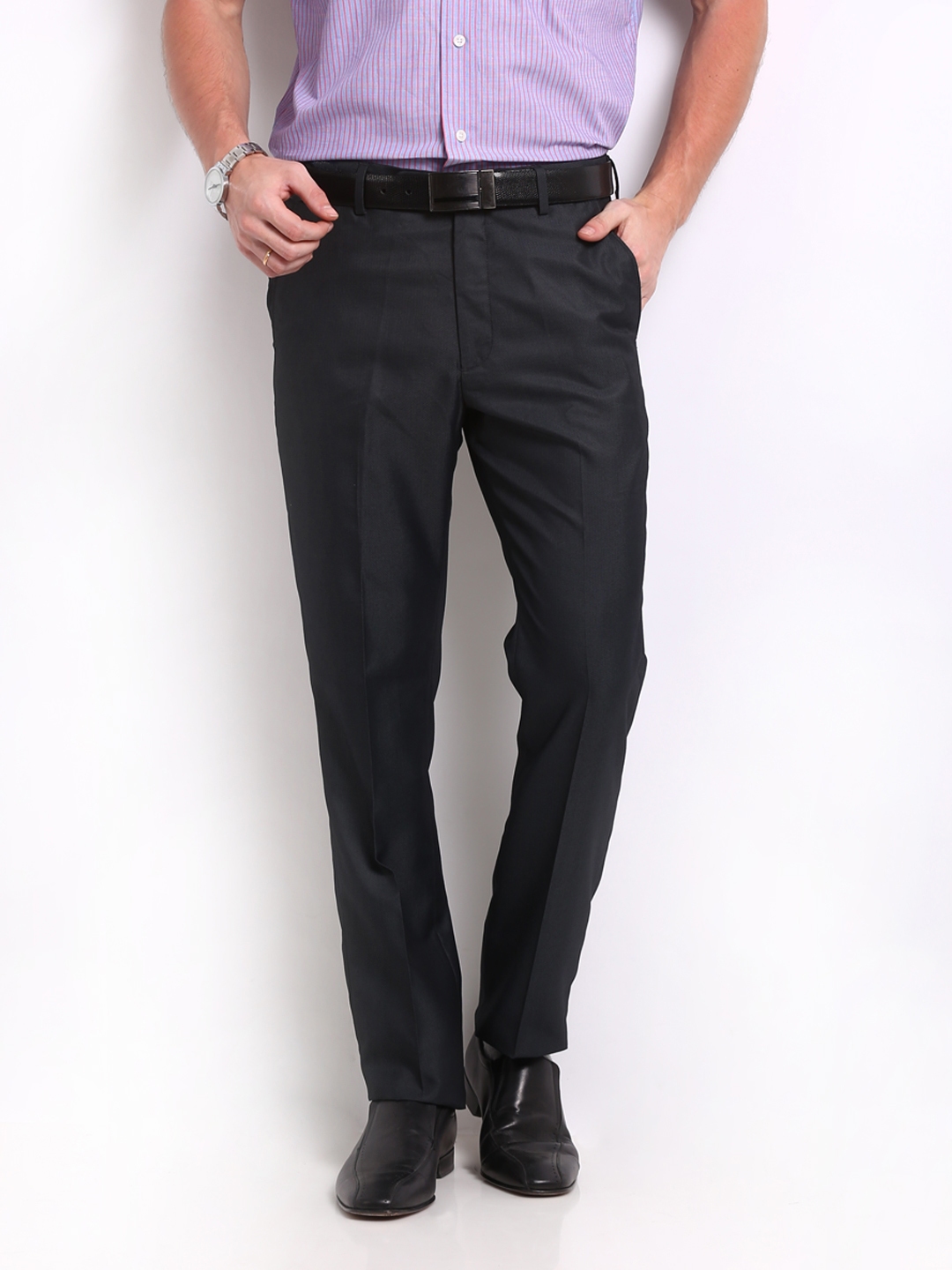 Buy Arrow Men Black Tapered Fit Formal Trousers - Trousers for Men ...