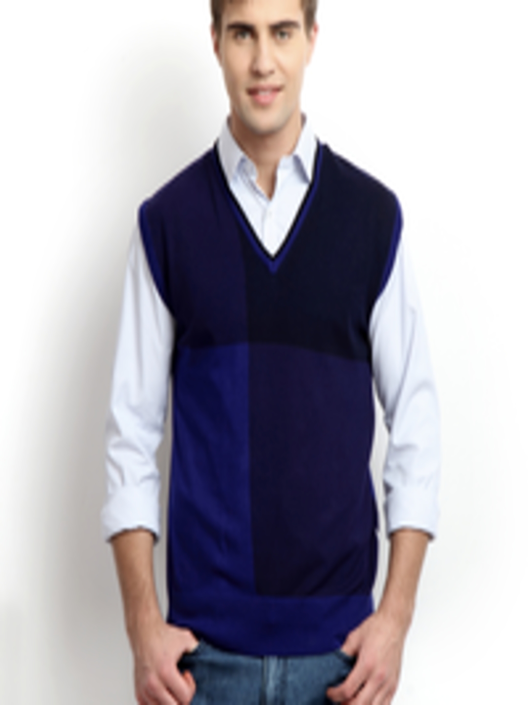 Buy Arrow New York Men Blue Sleeveless Sweater - Sweaters for Men ...