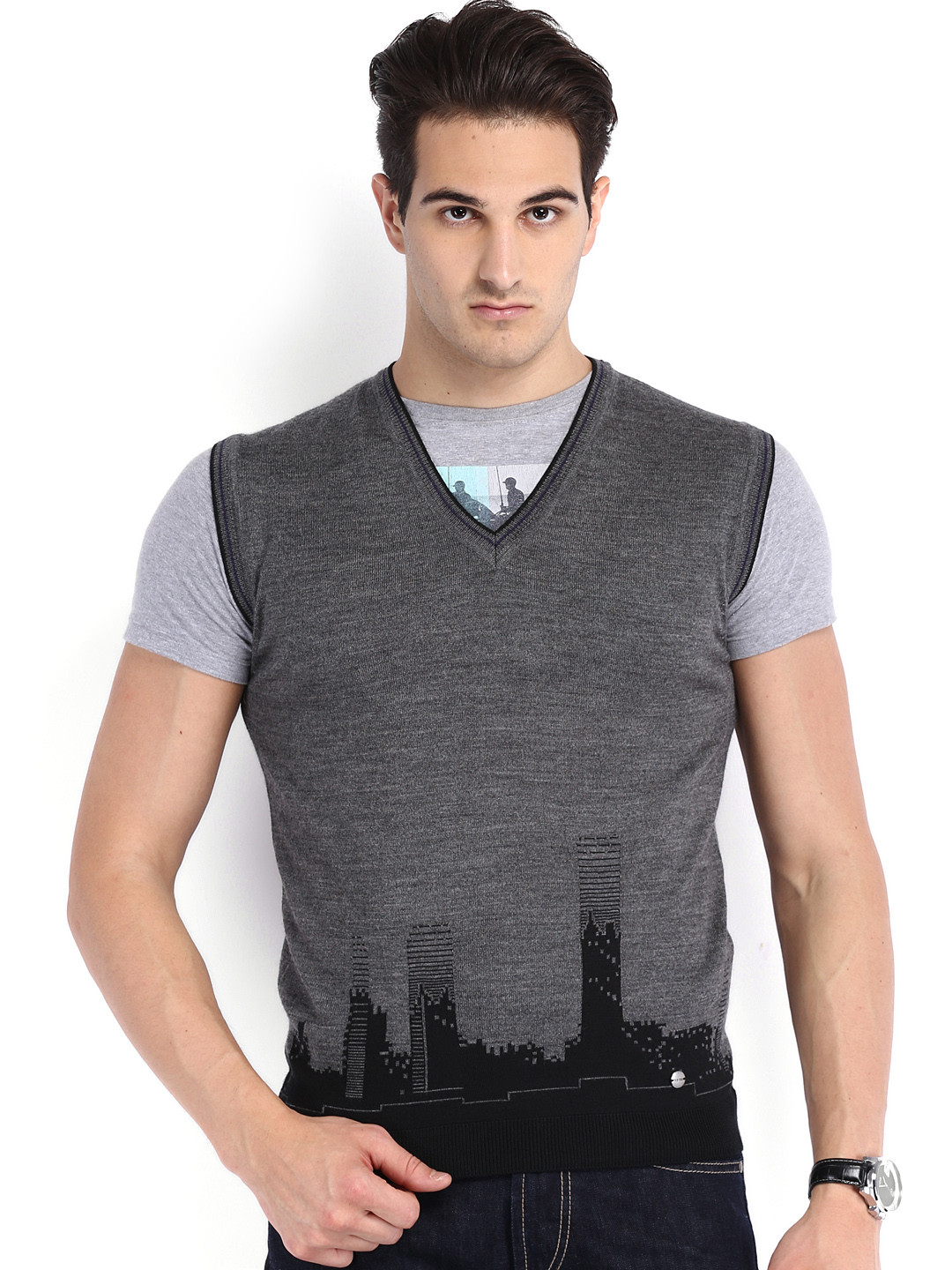 Buy Arrow New York Men Grey Woollen Sweater - Sweaters for Men 598894 | Myntra