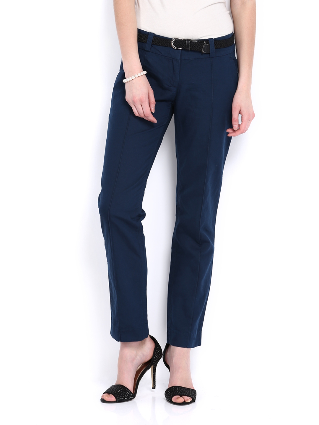 womens navy linen trousers