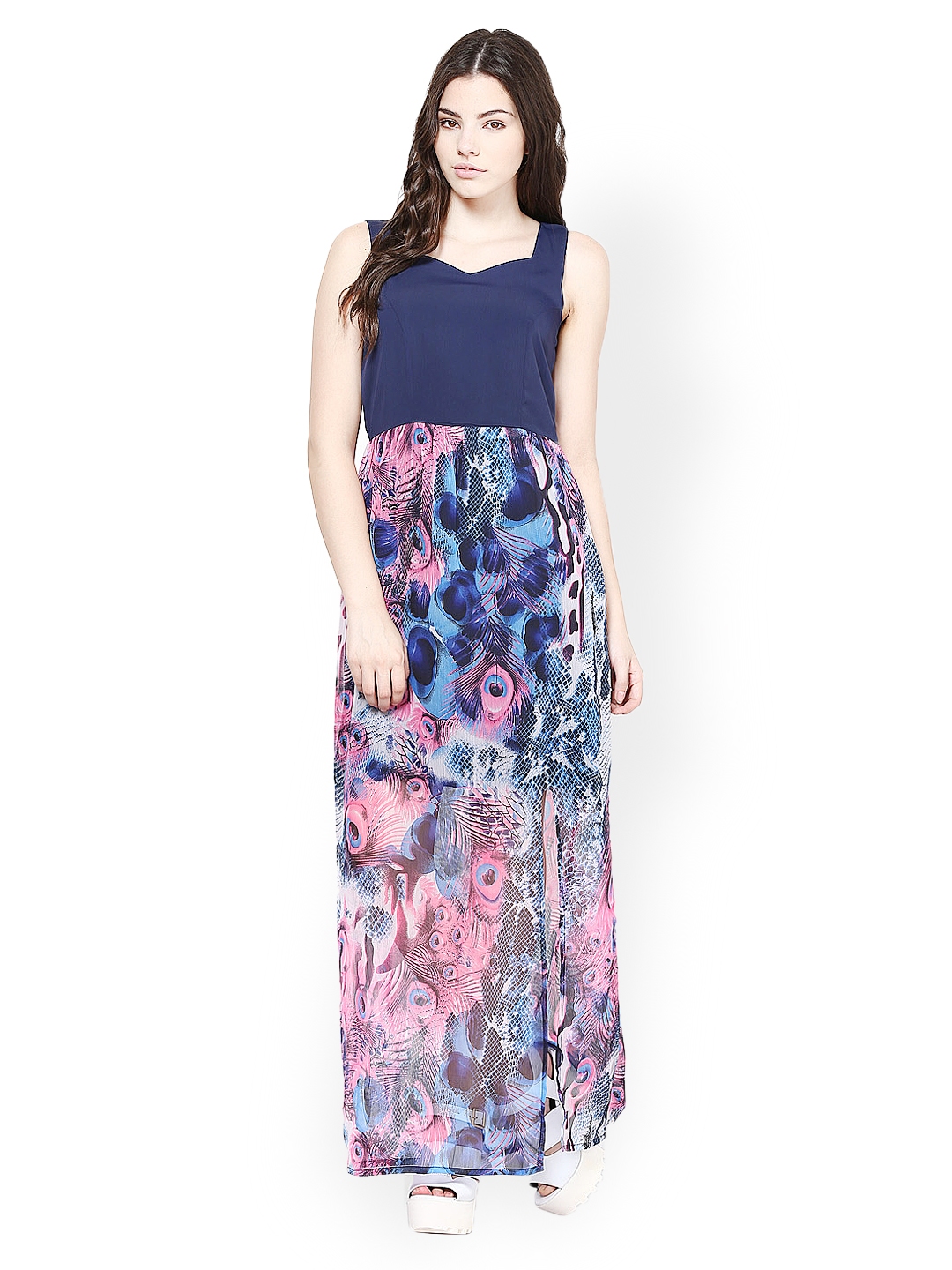 Buy Athena Navy And Pink Printed Maxi Dress Dresses For Women 406764 Myntra 2418