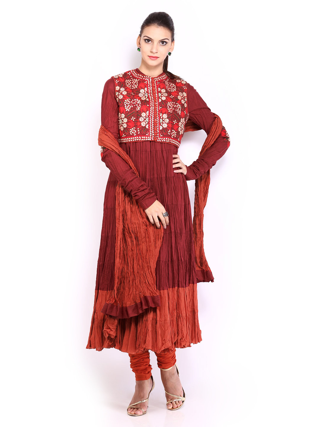 Buy BIBA OUTLET By Rohit Bal Women Maroon & Orange Silk Anarkali