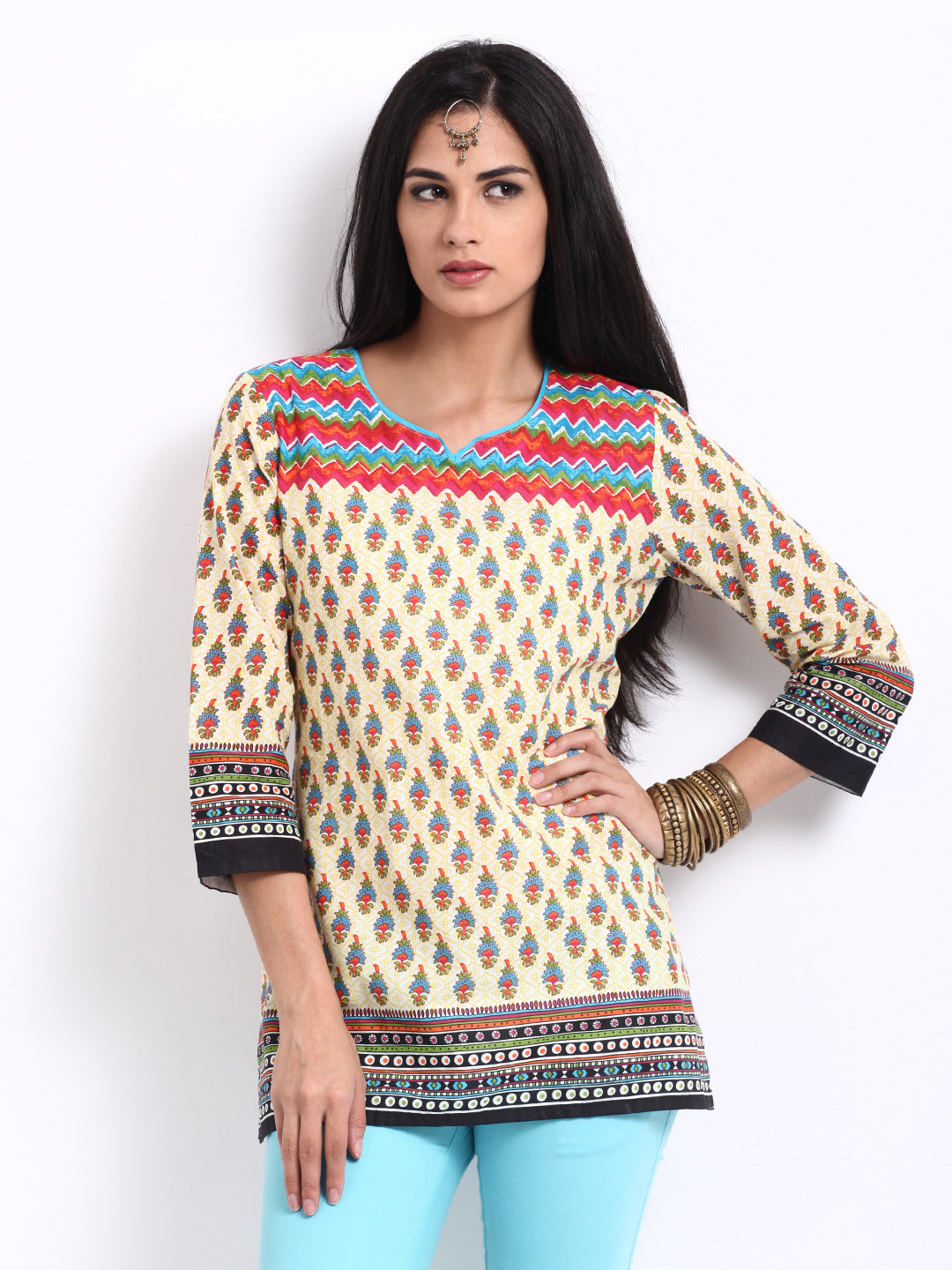 Buy BIBA Women Multi Coloured Floral Print Kurti Kurtis for Women