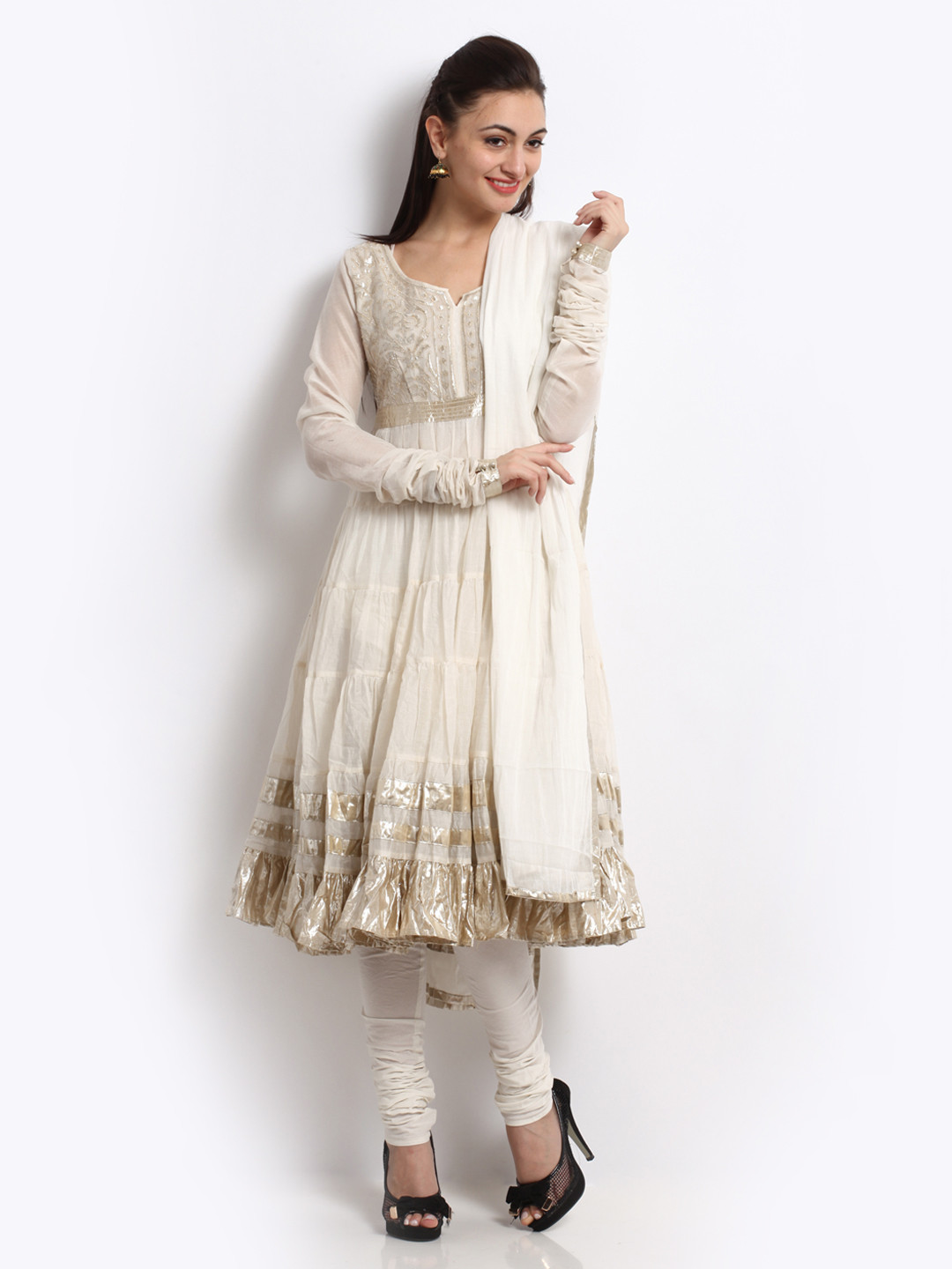 Buy BIBA OUTLET Women Off White Anarkali Churidar Kurta Set Kurta