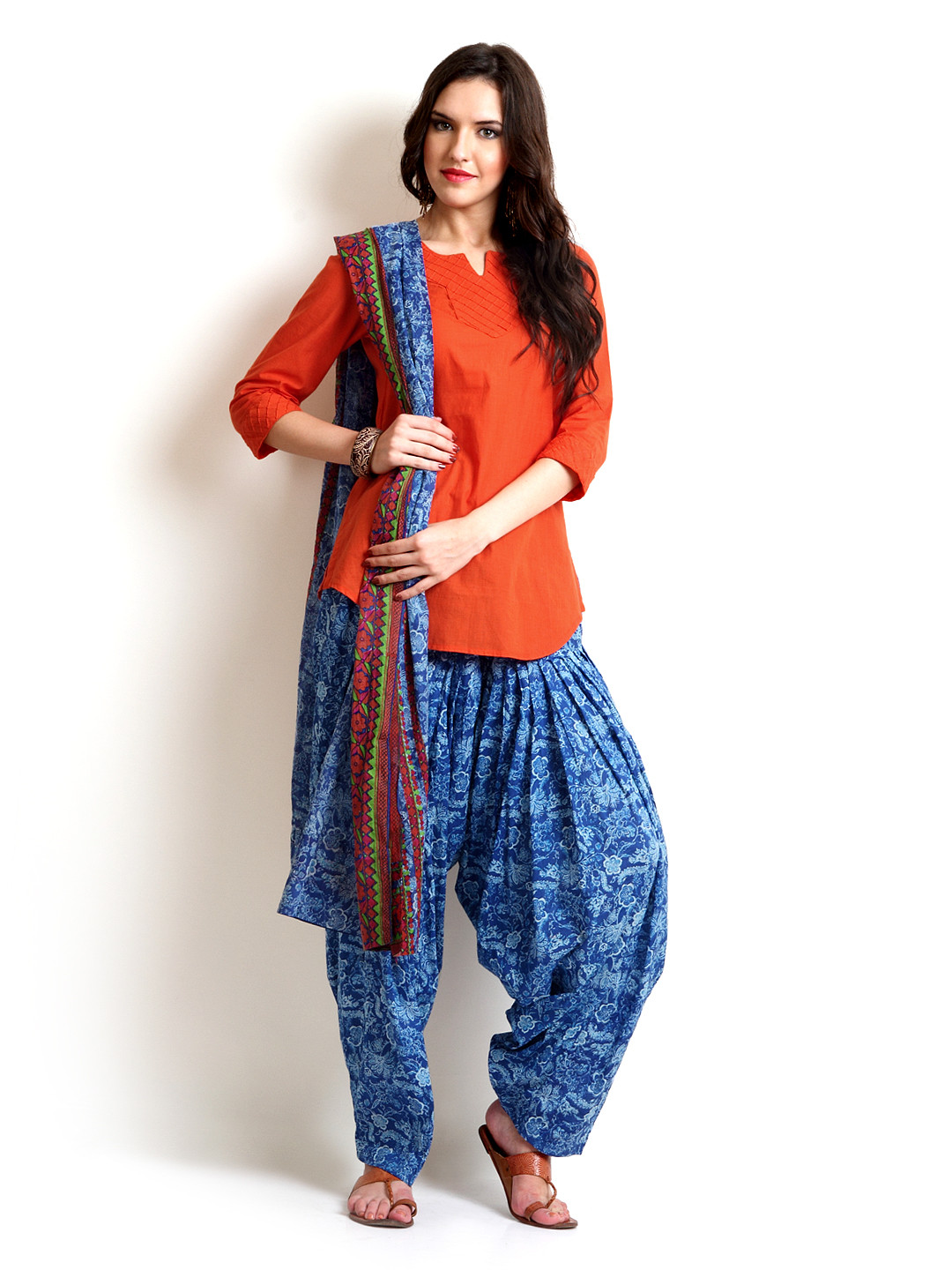 Buy BIBA OUTLET Women Blue & White Printed Patiala And Dupatta Set