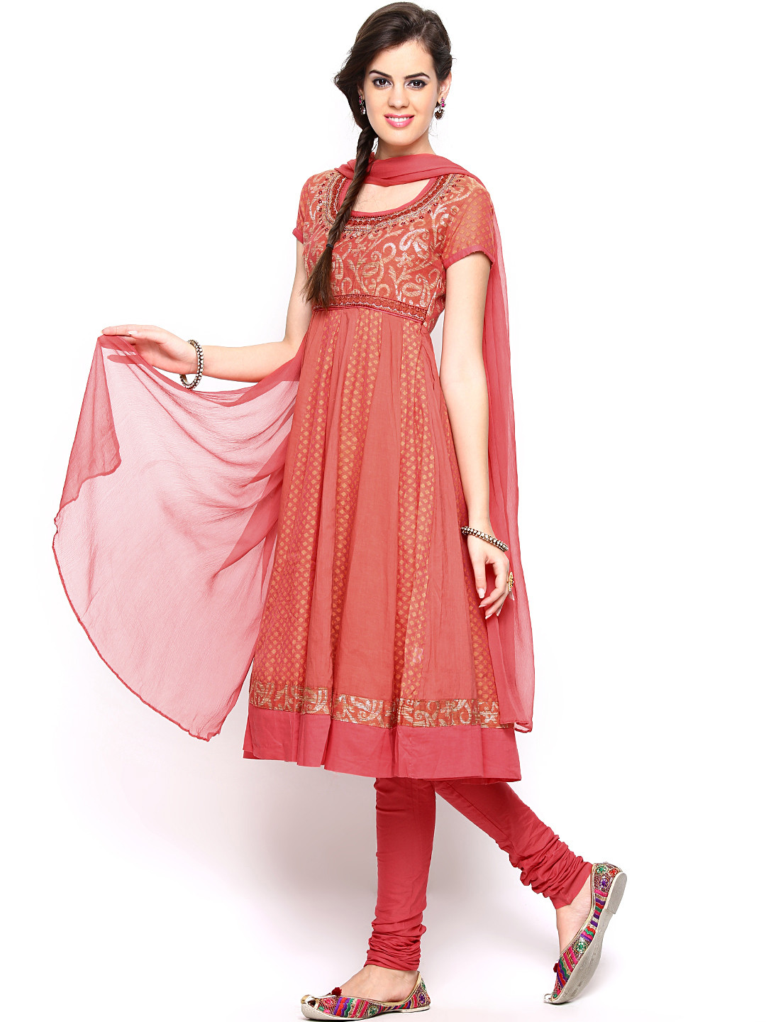Buy BIBA Women Pink Anarkali Churidar Kurta With Dupatta Kurta Sets