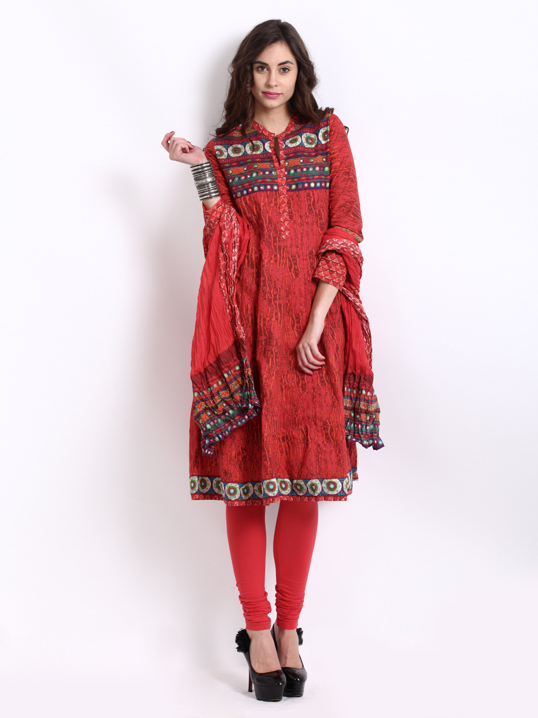 Buy BIBA Women Red Anarkali Churidar Kurta Set Kurta Sets for Women