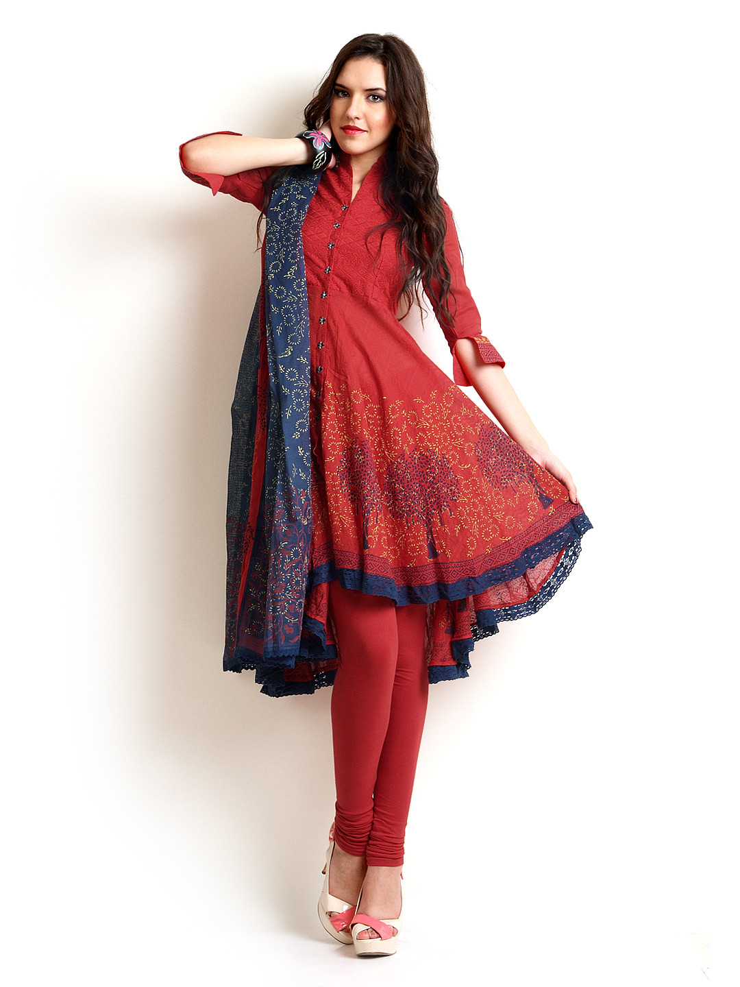 Buy Biba Women Red Printed Anarkali Churidar Kurta With Dupatta Kurta