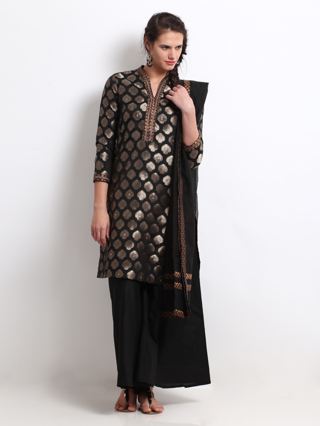 Buy Biba Women Black Woven Design Kurta With Palazzos & Dupatta Kurta