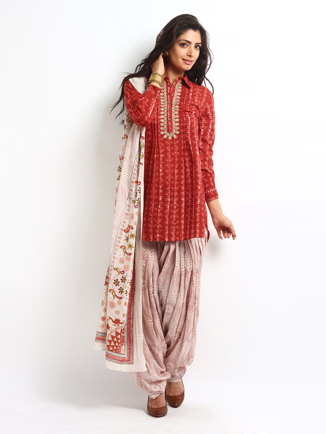 Buy Biba Women Brick Red & White Printed Salwar Kurta With Dupatta