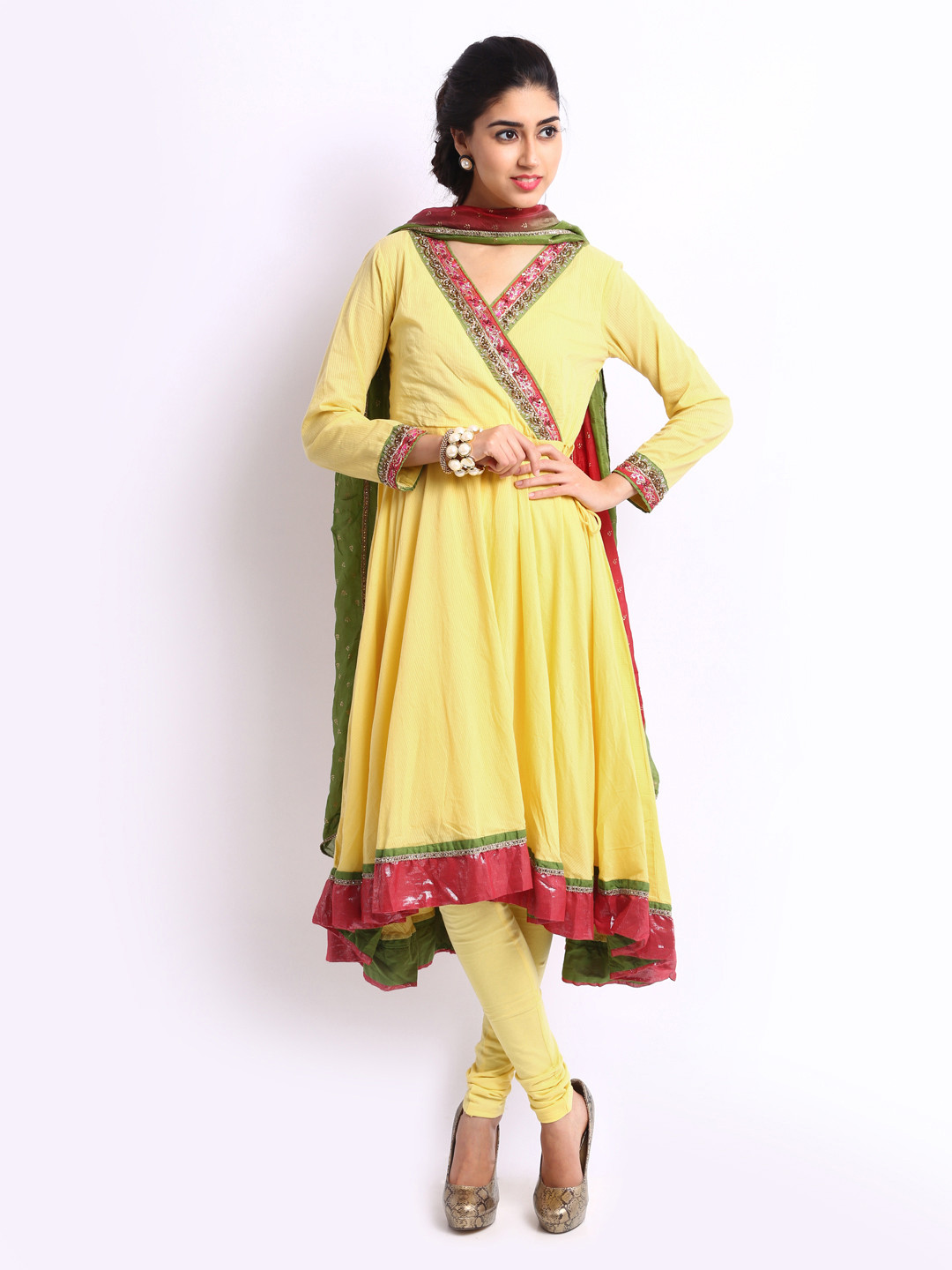 Buy BIBA OUTLET Women Yellow Embroidered Anarkali Churidar Kurta Set