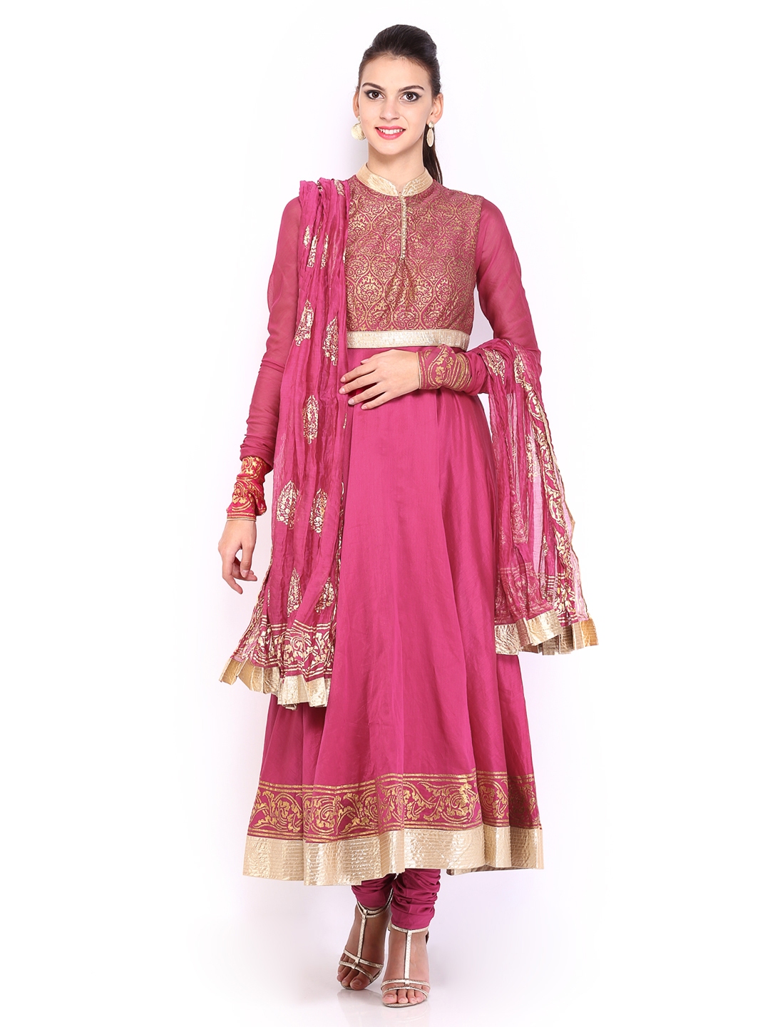 Buy BIBA By Rohit Bal Women Pink Cotton Silk Churidar Kurta With ...