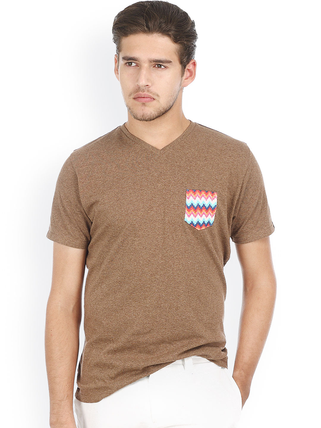 Buy Basics Men Brown Muscle Fit T Shirt Tshirts for Men 663453 Myntra
