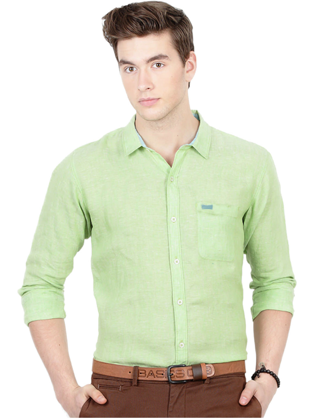 Buy Basics Men Green Slim Fit Linen Smart Casual Shirt Shirts for Men