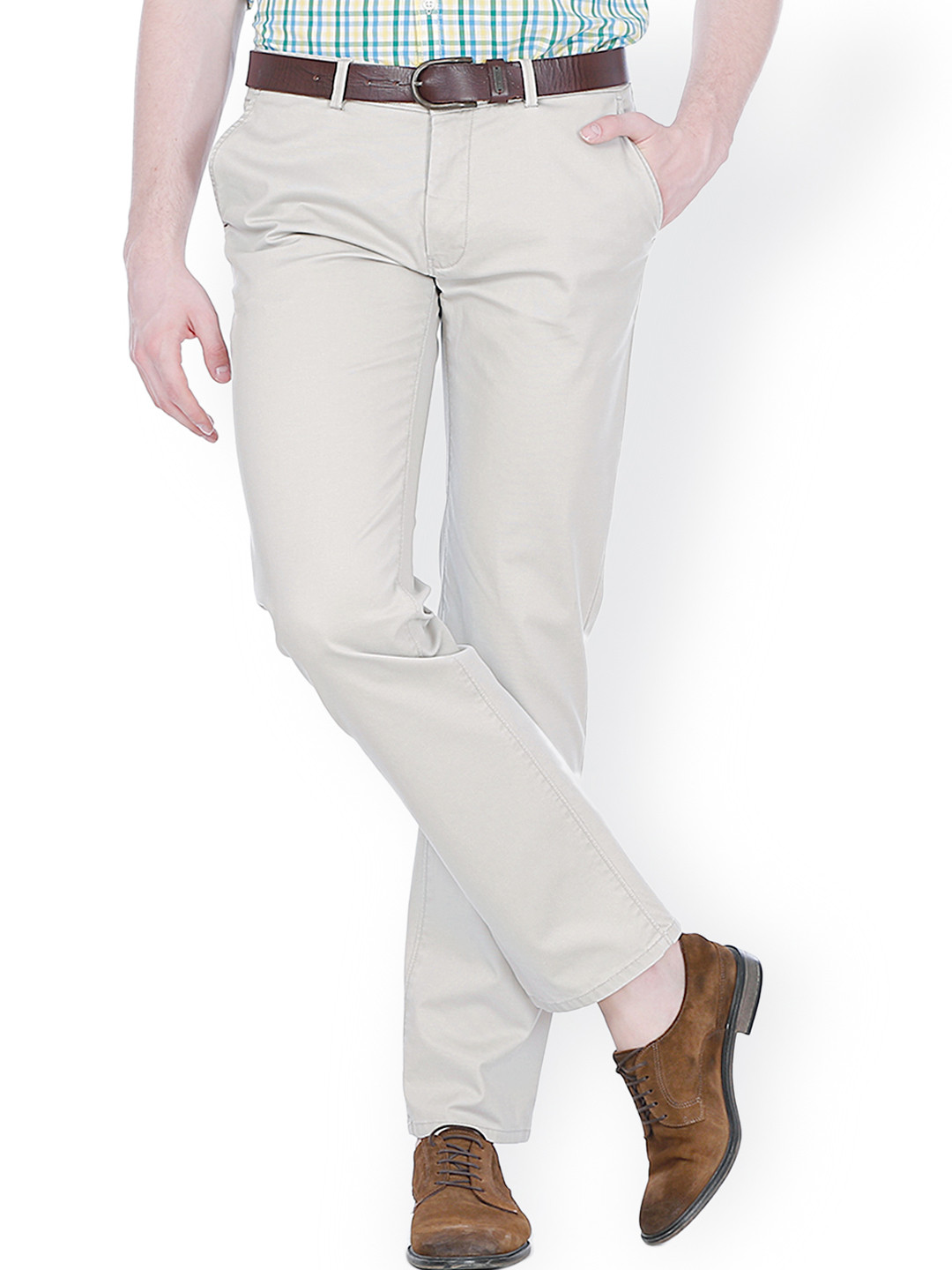 Buy Basics Men Ecru Slim Fit Casual Trousers Trousers for Men 755917