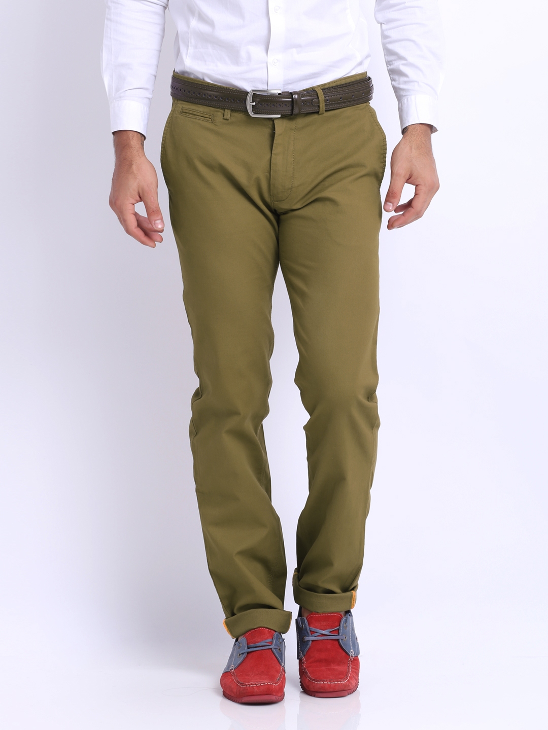 Buy Basics Men Khaki Slim Fit Casual Trousers - Trousers for Men 170713 ...