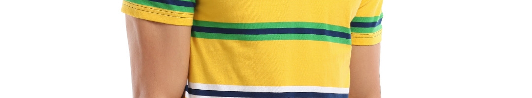Buy Basics Play Men Yellow Blue Striped Pure Cotton Polo Pure Cotton T ...