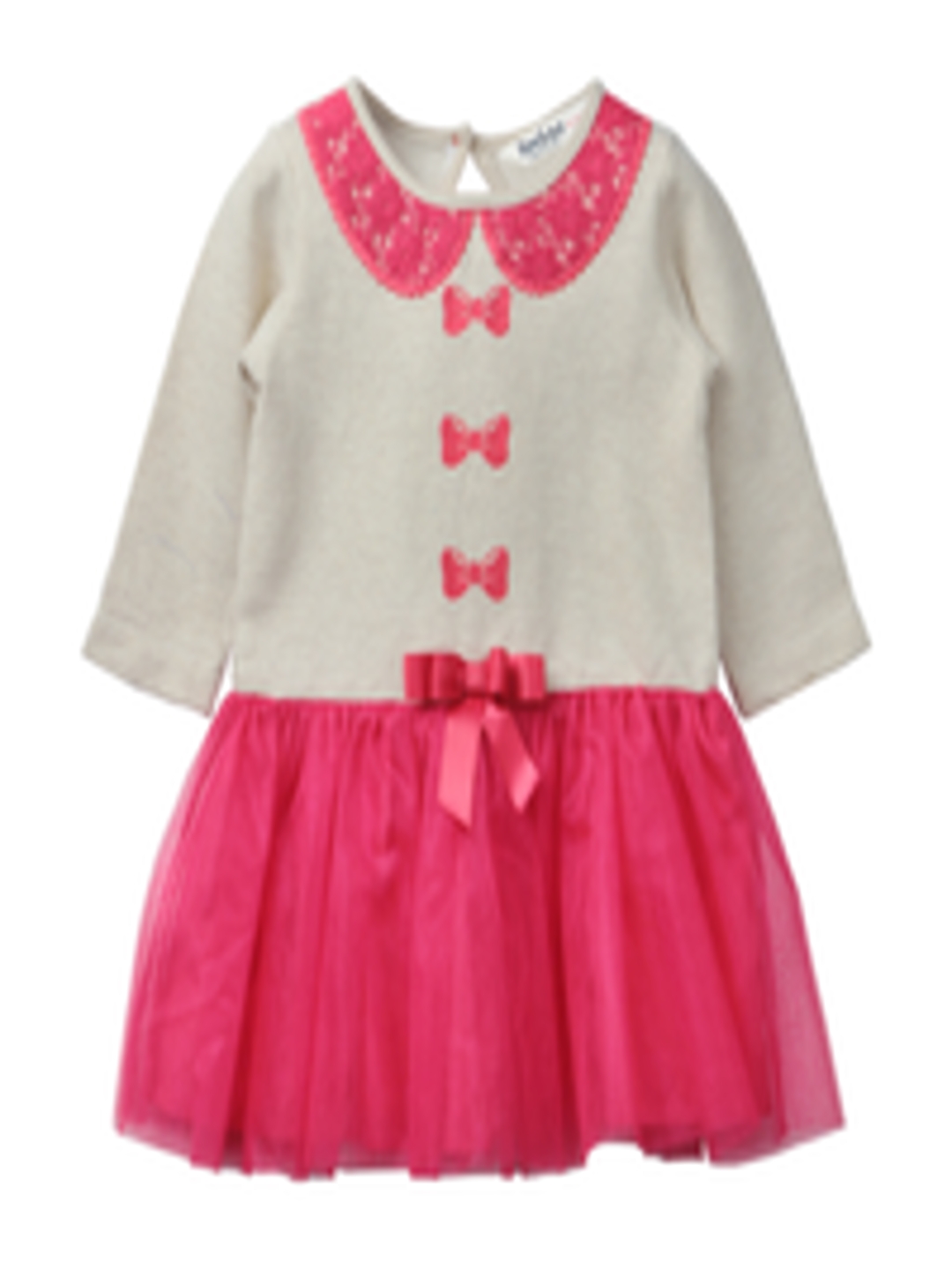 Buy Beebay Girls Off White & Pink Embroidered Drop Waist Dress