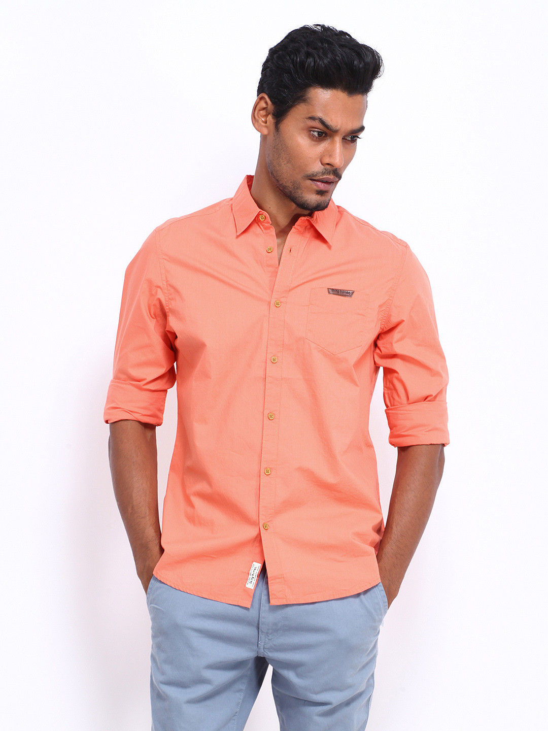 Peach Slim Fit Round Neck Men's T-Shirt by Being Human Clothing