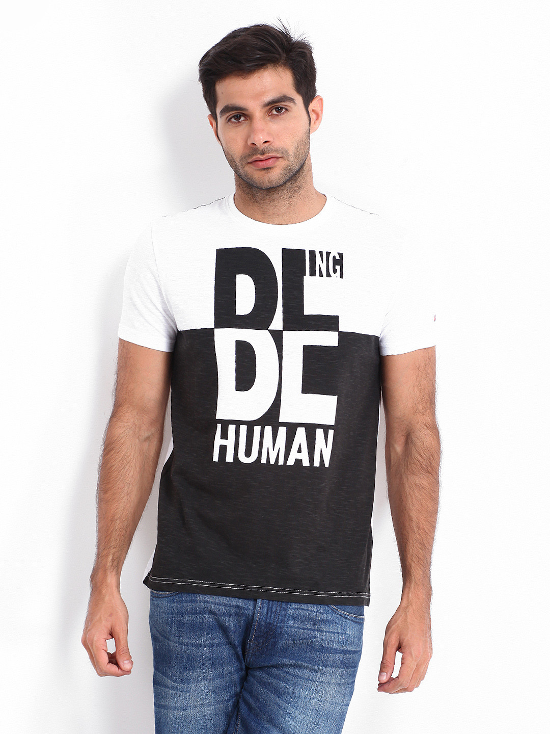 Buy Being Human Clothing Men White Black Printed Pure Cotton T Shirt