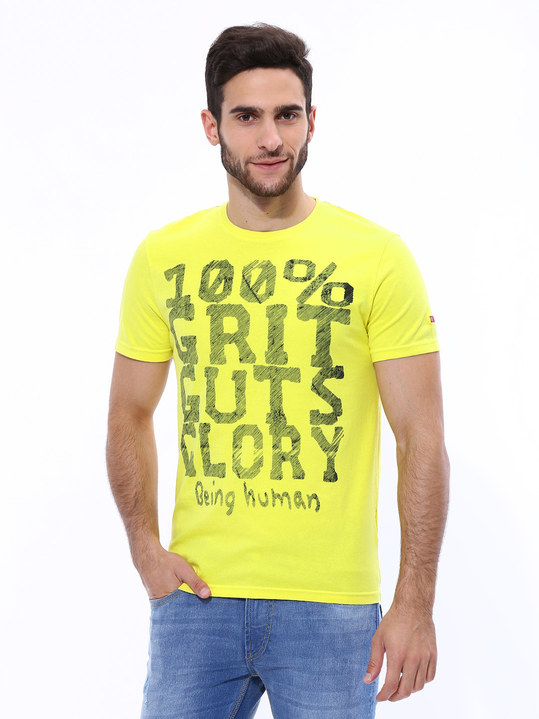 Buy Being Human Men Yellow Printed Pure Cotton T Shirt - Tshirts for ...