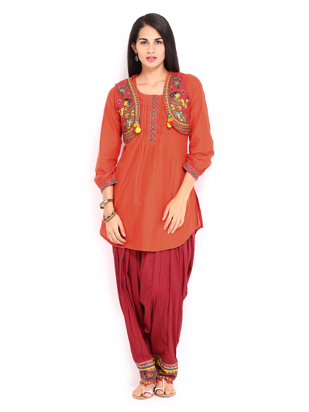 Buy BIBA OUTLET Women Orange & Red Printed Patiala Kurta Set Kurta