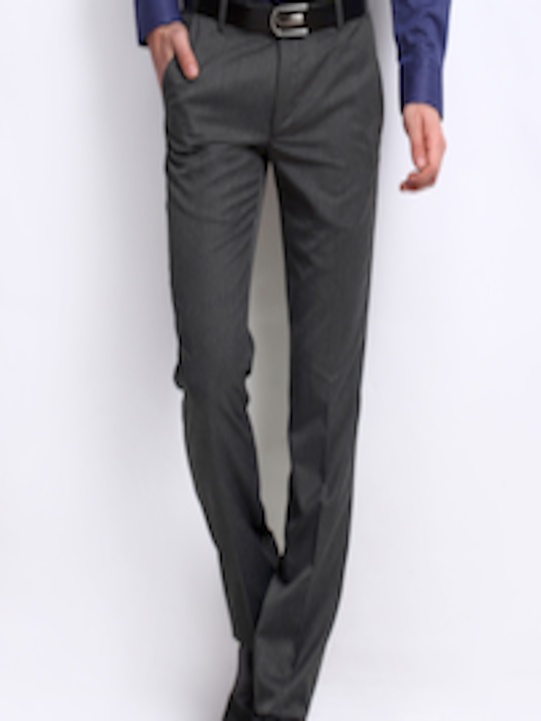 Buy Black Coffee Men Charcoal Grey Regular Slim Fit Formal Trousers ...