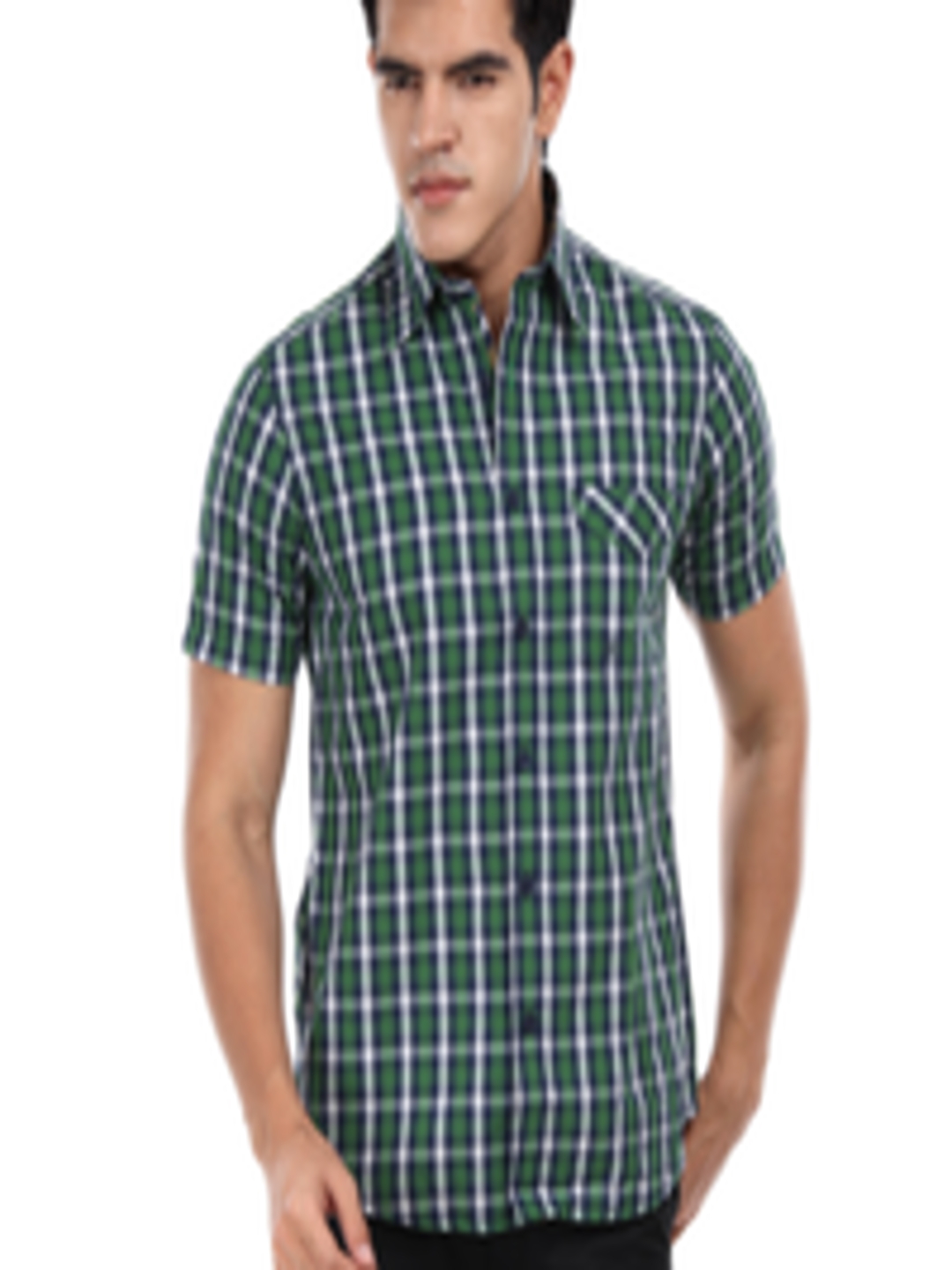 Buy Classic Polo Men Green & Navy Checked Slim Fit Casual Shirt ...