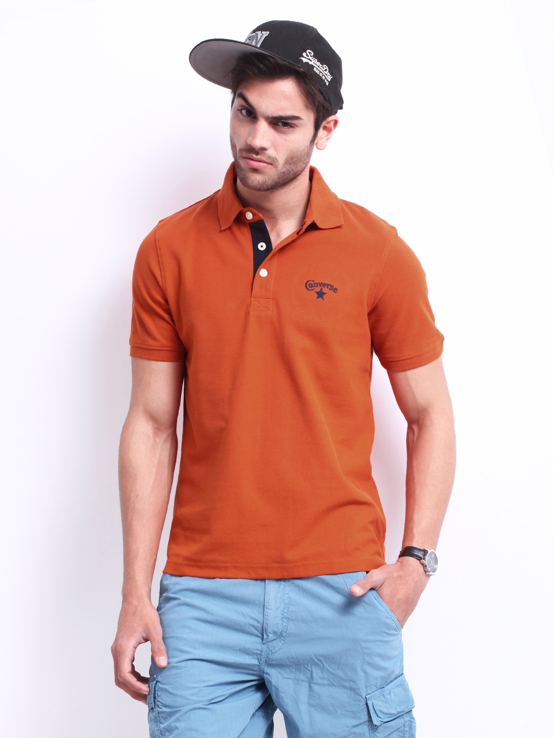 Buy Converse Men Orange Polo Pure Cotton T Shirt - Tshirts for Men ...